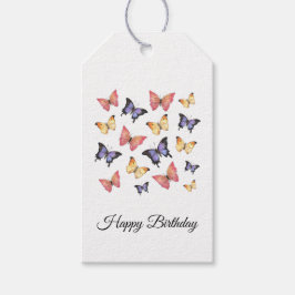 Pink Purple Butterflies Happy Birthday Script Presentetikett