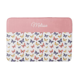 Pink Purple Butterflies Monogram Name Badrumsmatta