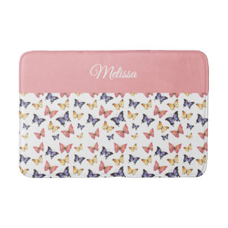 Pink Purple Butterflies Monogram Name Badrumsmatta