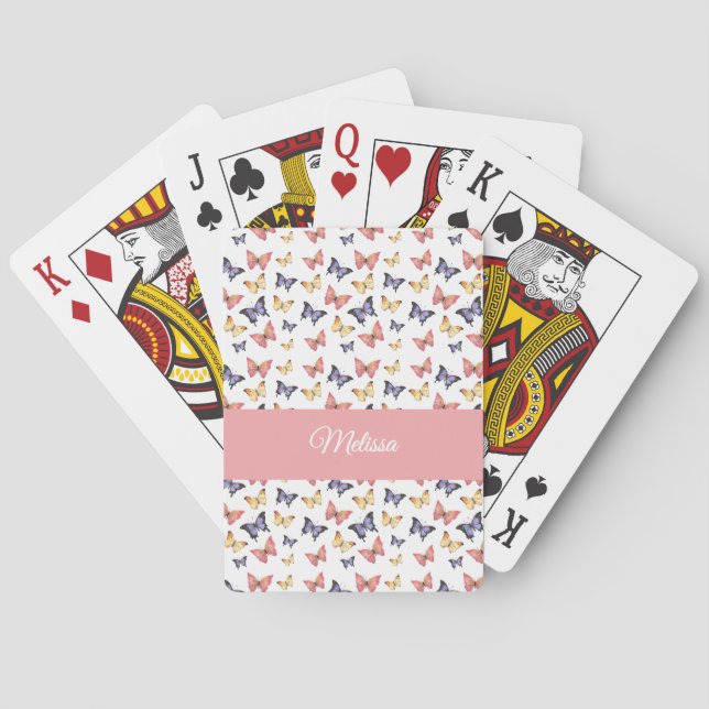 Pink Purple Butterflies Monogram Name Casinokort (Baksidan)