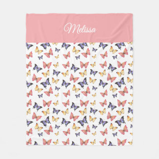 Pink Purple Butterflies Monogram Name Fleecefilt