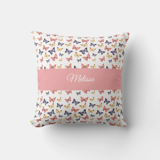 Pink Purple Butterflies Monogram Name Kudde (Framsida)