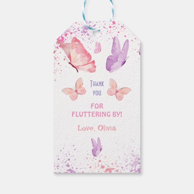 Pink Purple Butterfly Birthday  Presentetikett (Baksidan)