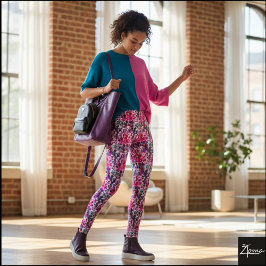 Pink Purple Filtered Crowded Dog Pattern Leggings