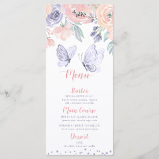 Pink Purple Floral Butterfly Girl Baby Shower Meny