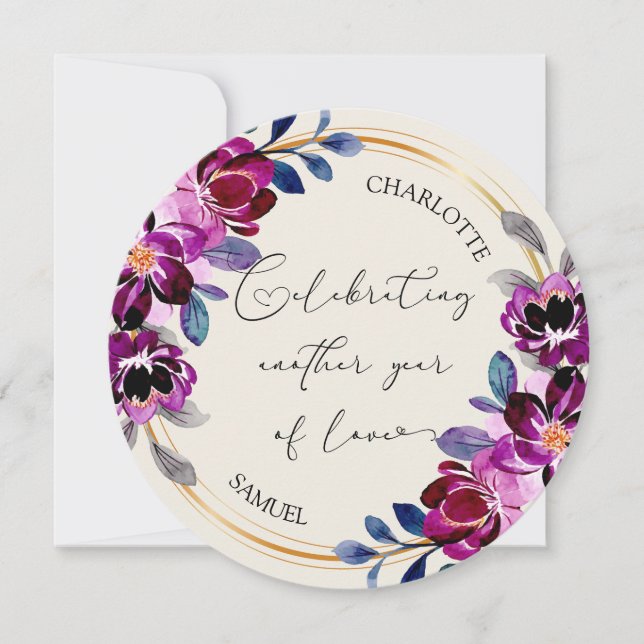 Pink Purple Floral Celebrate Love Anniversary Card (Framsida)