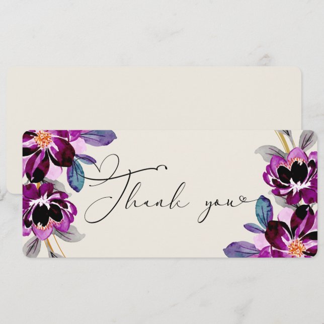 Pink Purple Floral Heart Embellished Thank You  (Fram/baksida)