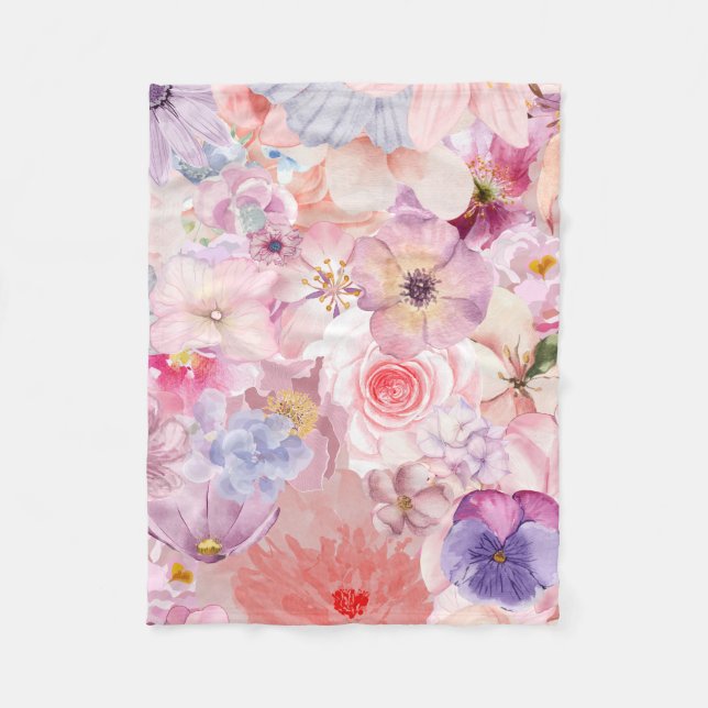 Pink & Purple Floral Pattern Fleecefilt (Framsidan)