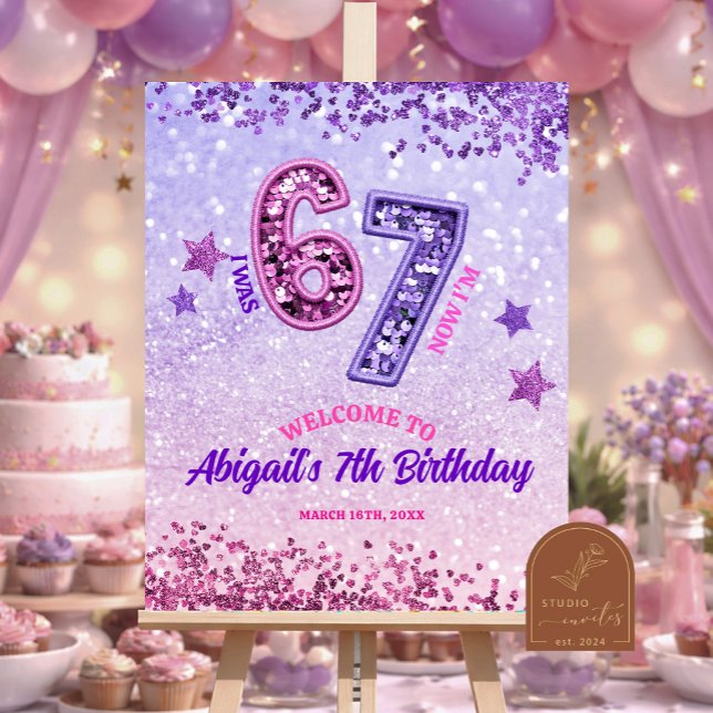 Pink Purple Glitter 67 Birthday Party Poster (Skapare uppladdad)