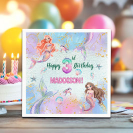 Pink Purple Glitter Mermaids 3rd Birthday Party Pappersservett