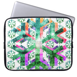Pink, Purple + Green Snowflakes on Electronics Bag Laptop Fodral