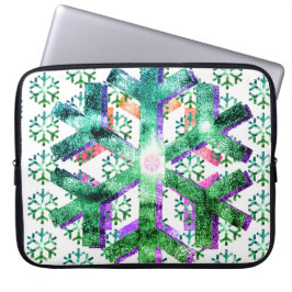 Pink, Purple + Green Snowflakes on Electronics Bag Laptop Fodral
