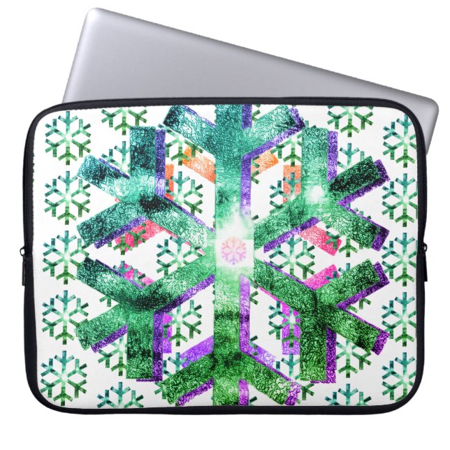 Pink, Purple + Green Snowflakes on Electronics Bag Laptop Fodral (Framsidan)