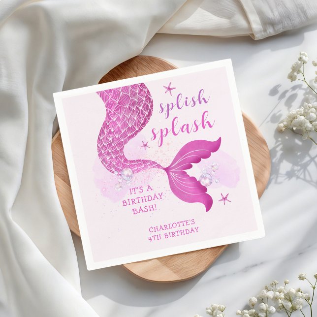 Pink Purple Mermaid Tail Birthday  Pappersservett (Skapare uppladdad)