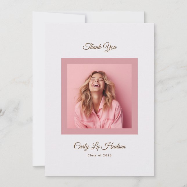 Pink Purple Minimal High School Photo Grad Tack Kort (Framsida)