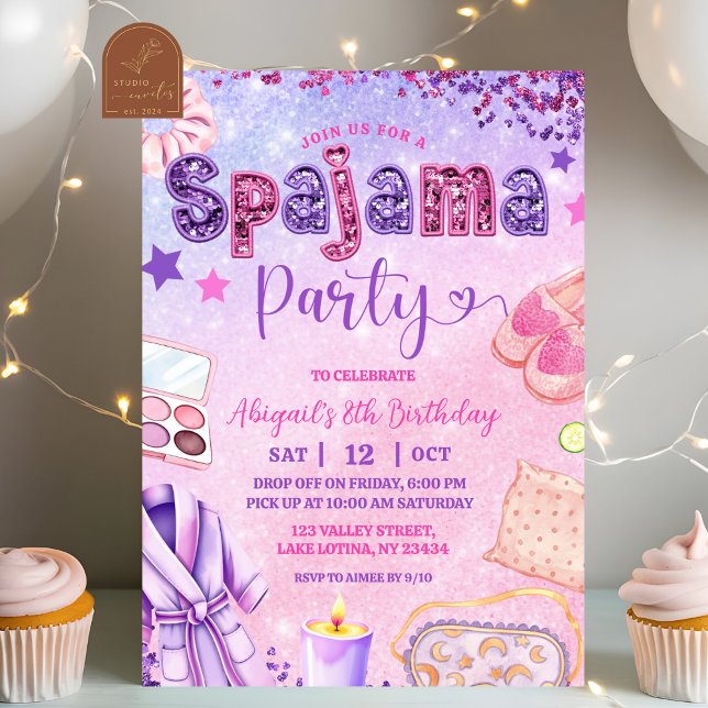 Pink Purple sequin Spajama Party Birthday Inbjudningar (Skapare uppladdad)