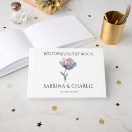 Pink Purple Tulip Elegant Floral Wedding Gästböcker