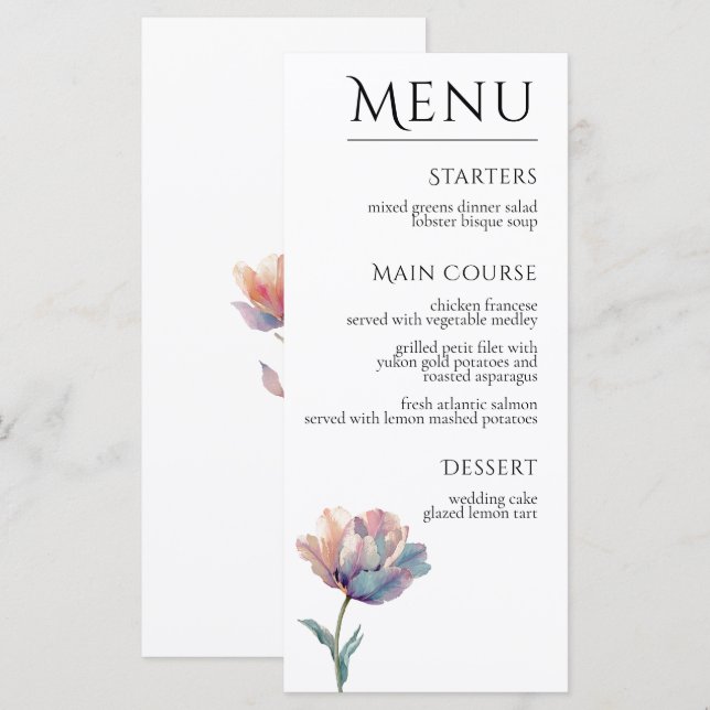 Pink Purple Tulip Elegant Floral Wedding  Meny (Fram/baksida)