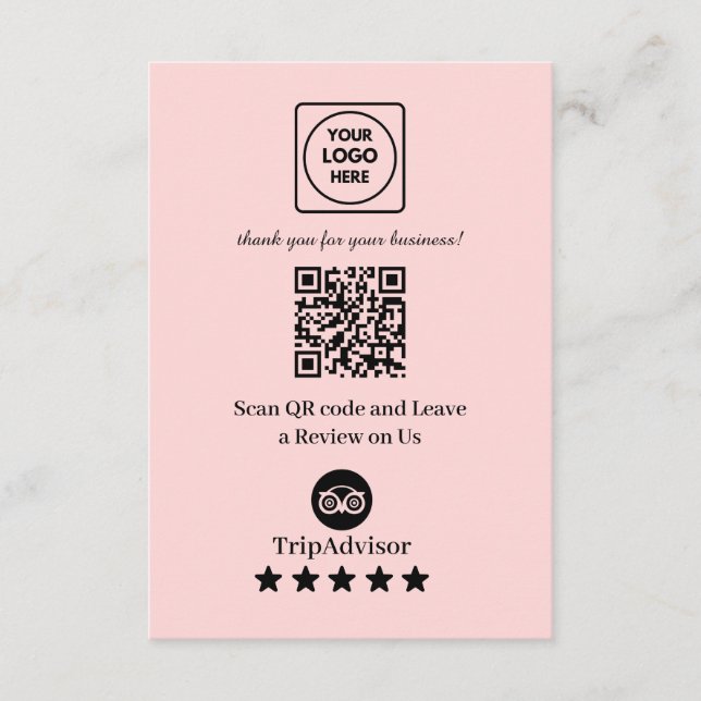 Pink QR | TripAdvisor Business Rating Link Tilläggskort (Framsida)