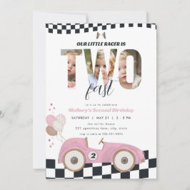 Pink Race Car Two Fast 2nd Birthday Invite Photo Inbjudningar