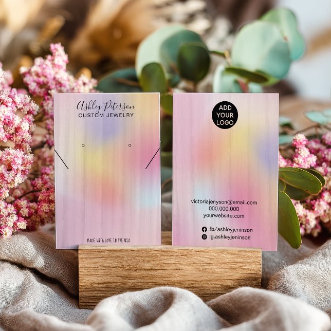 pink rainbow holographic necklace earrings display visitkort (pink rainbow holographic necklace earrings display)