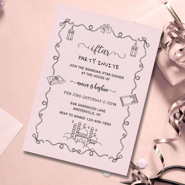 Pink Ramadan Bow doodle ramadan iftar invitations Inbjudningar (Skapare uppladdad)