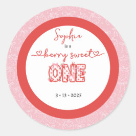 Pink Red Berry Sweet One Girl 1st Birthday Runt Klistermärke