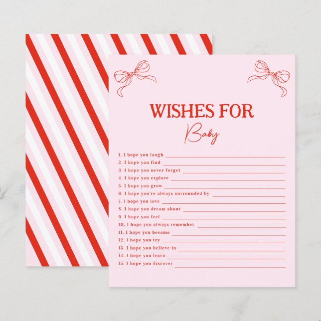 Pink Red Bow Christmas Wishes For Baby Advice Card (Fram/baksida)