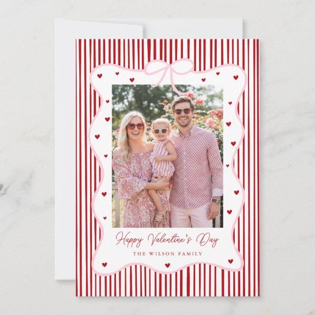 Pink Red Bow Love Happy Valentine's Day Photo Card Julkort (Framsida)
