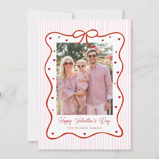 Pink Red Bow Love Happy Valentine's Day Photo Card Julkort (Framsida)