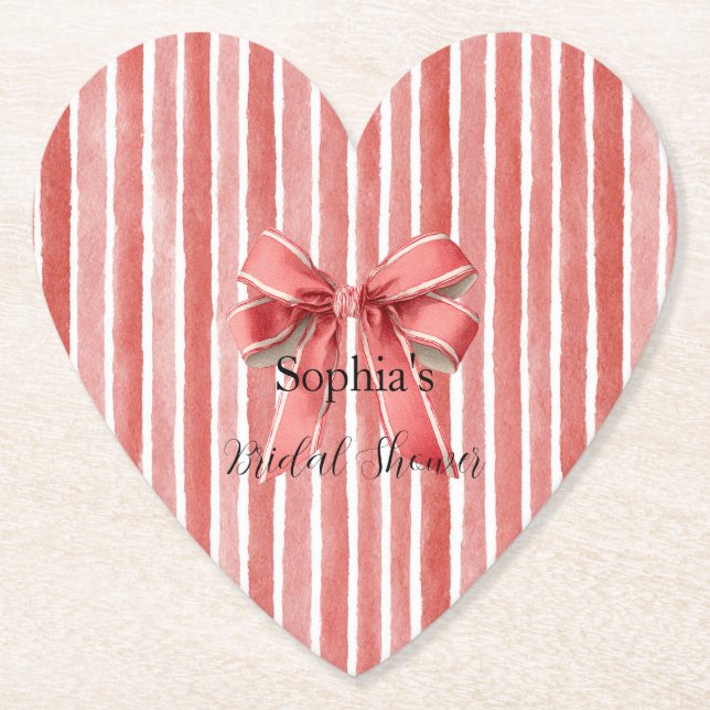Pink Red Candy Cane Stripes Bow Bridal Shower Underlägg Papper (Framsida)