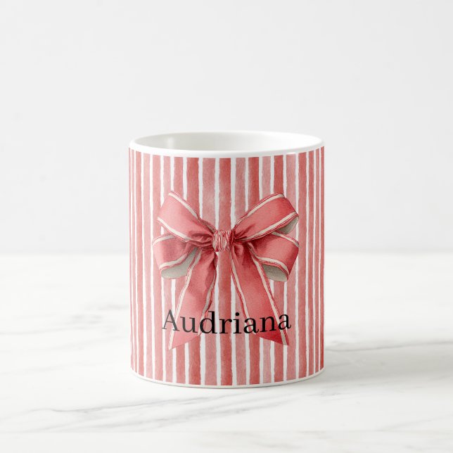 Pink Red Candy Cane Stripes Bow Kaffemugg (Center)