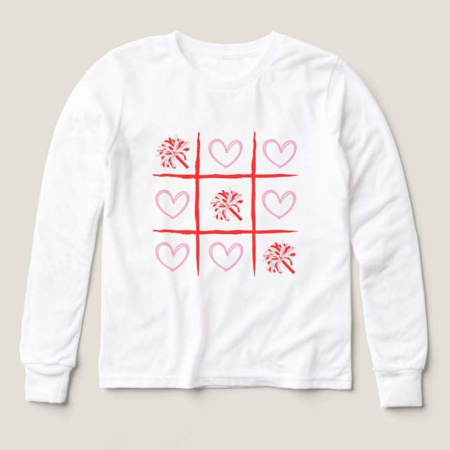 Pink & Red Cheer Tic-Tac-Toe Valentine's Day  T Shirt (Design framsida)