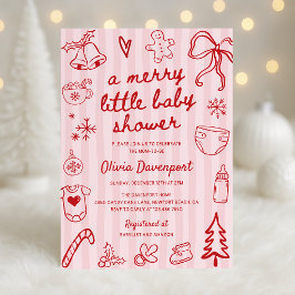 Pink Red Christmas Doodle Merry Little Baby Shower Inbjudningar
