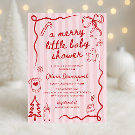 Pink Red Christmas Doodle Merry Little Baby Shower Inbjudningar