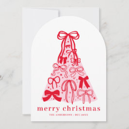 Pink Red Coquette Bow Merry Christmas Holiday Card Julkort