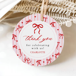 Pink Red Coquette Bow Valentine Baby Shower Gåvor Etiketter