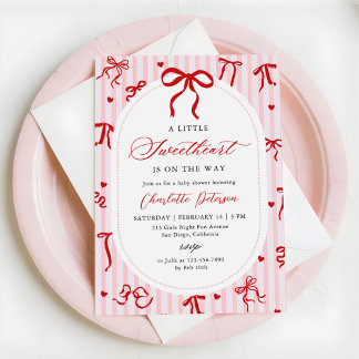 Pink Red Coquette Bow Valentine Baby Shower Inbjudningar