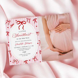 Pink Red Coquette Bow Valentine Baby Shower Photo Inbjudningar
