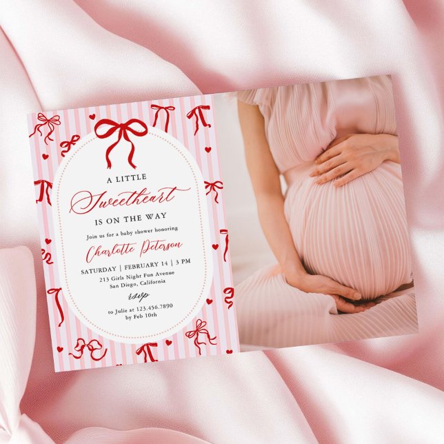 Pink Red Coquette Bow Valentine Baby Shower Photo Inbjudningar (Skapare uppladdad)