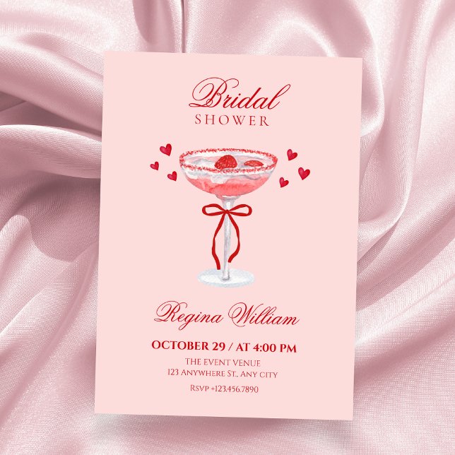 Pink red cute bow cocktail bridal shower inbjudningar (Skapare uppladdad)