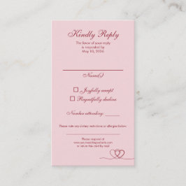 Pink Red Elegant Calligraphy Wedding RSVP Card Visitkort