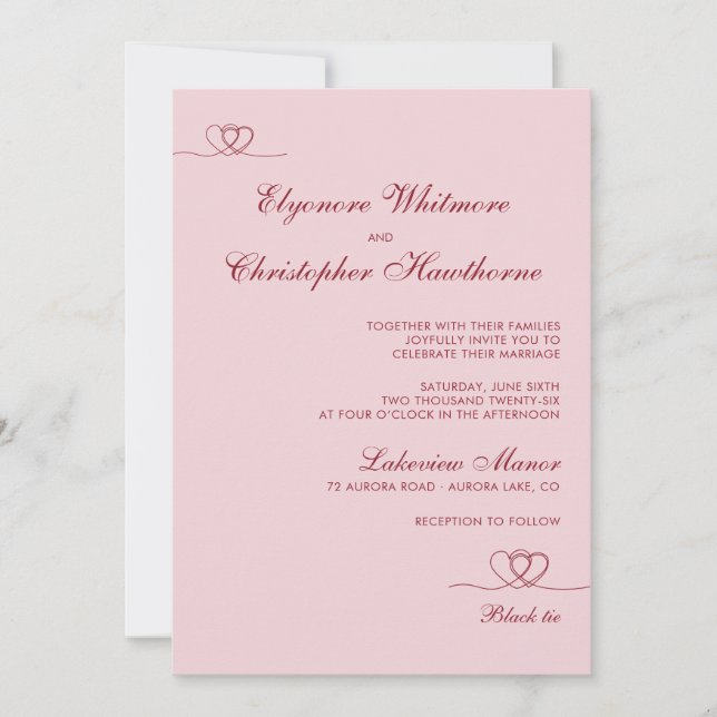 Pink Red Elegant Chic Calligraphy Wedding Inbjudningar (Framsida)