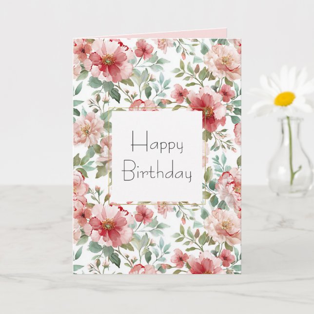 Pink Red Floral Birthday Kort (Liten växt)