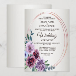 Pink Red Floral Geometric Watercolor Wedding Inbjudningar