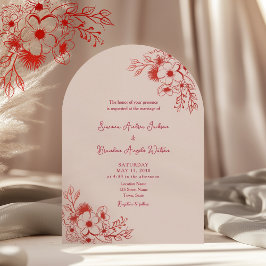 Pink Red Floral QR Code Wedding Inbjudningar