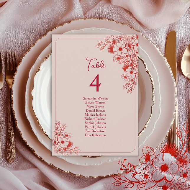 Pink Red Floral Wedding Seating Chart (Skapare uppladdad)