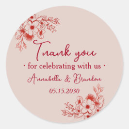 Pink Red Floral Wedding Thank You Runt Klistermärke