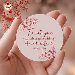 Pink Red Floral Wedding Thank You Runt Klistermärke