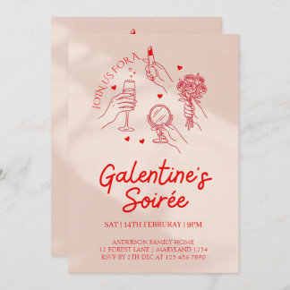 Pink & Red Galentine’s Day Party Invitation Templa Inbjudningar